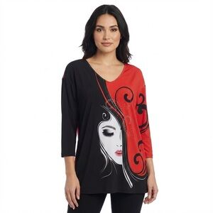 Valentina Red and Black Wearable Art Tunic Top